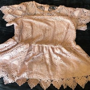 Lane Bryant pink short sleeve lace peplum blouse size 14. EUC